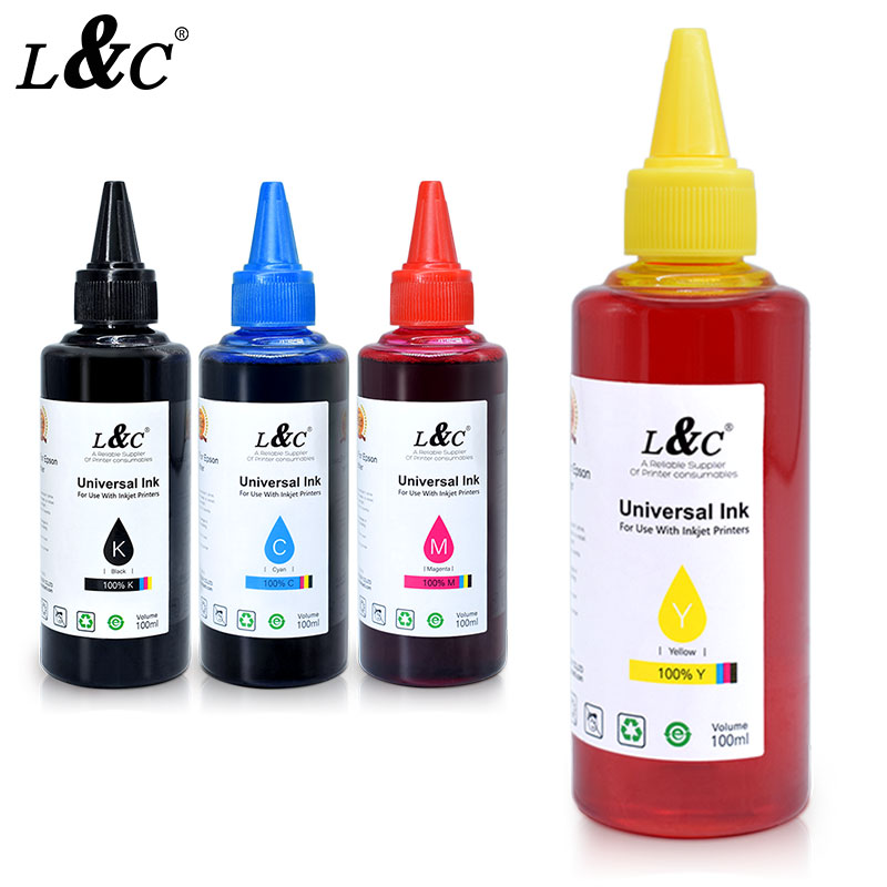 L&C 工厂批发 100 毫升补充装喷墨打印机优质染料通用墨水适用于台式打印机惠普爱普生兄弟佳能 4 色