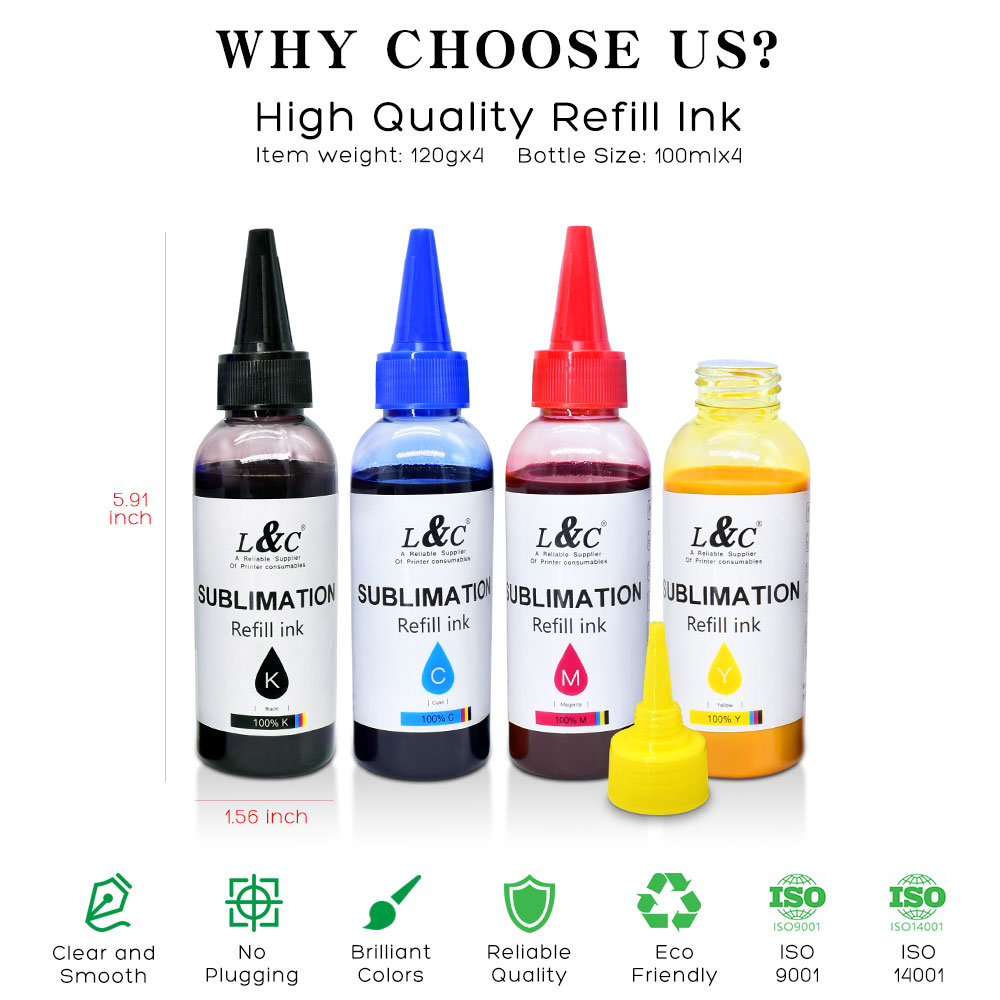 L&C 高传输率数码纺织墨水白色墨水热升华墨水适用于爱普生 l1800 l805 l1300 l120 l800 l850 l3110